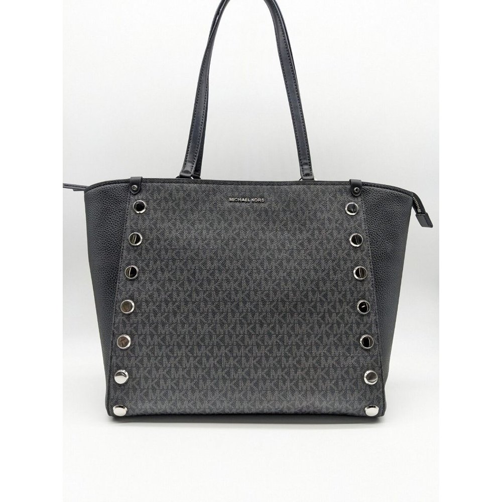 MICHAEL KORS Holly Signature logo print faux-leather large tote -BLACK